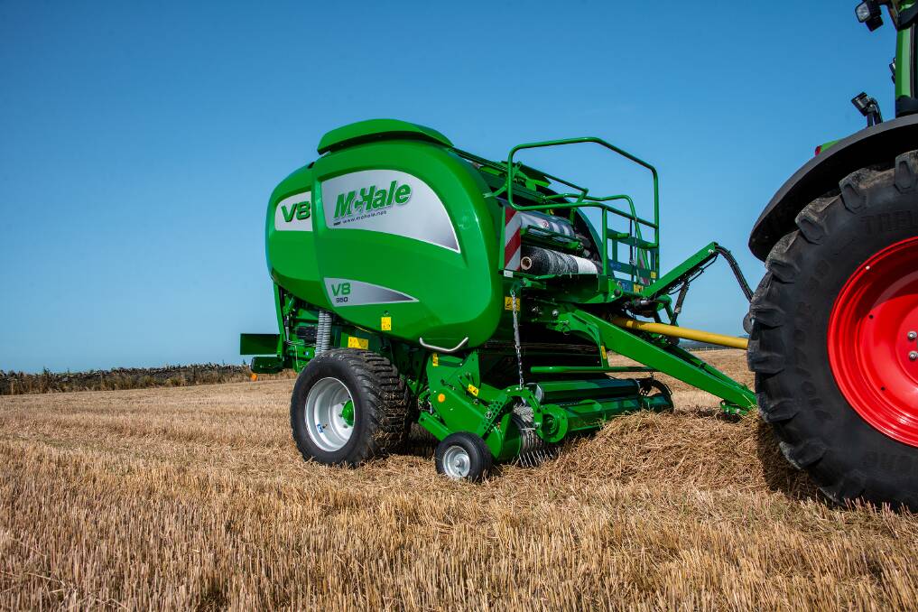 The new McHale V8950 variable-chamber baler is put through its paces in a straw crop.