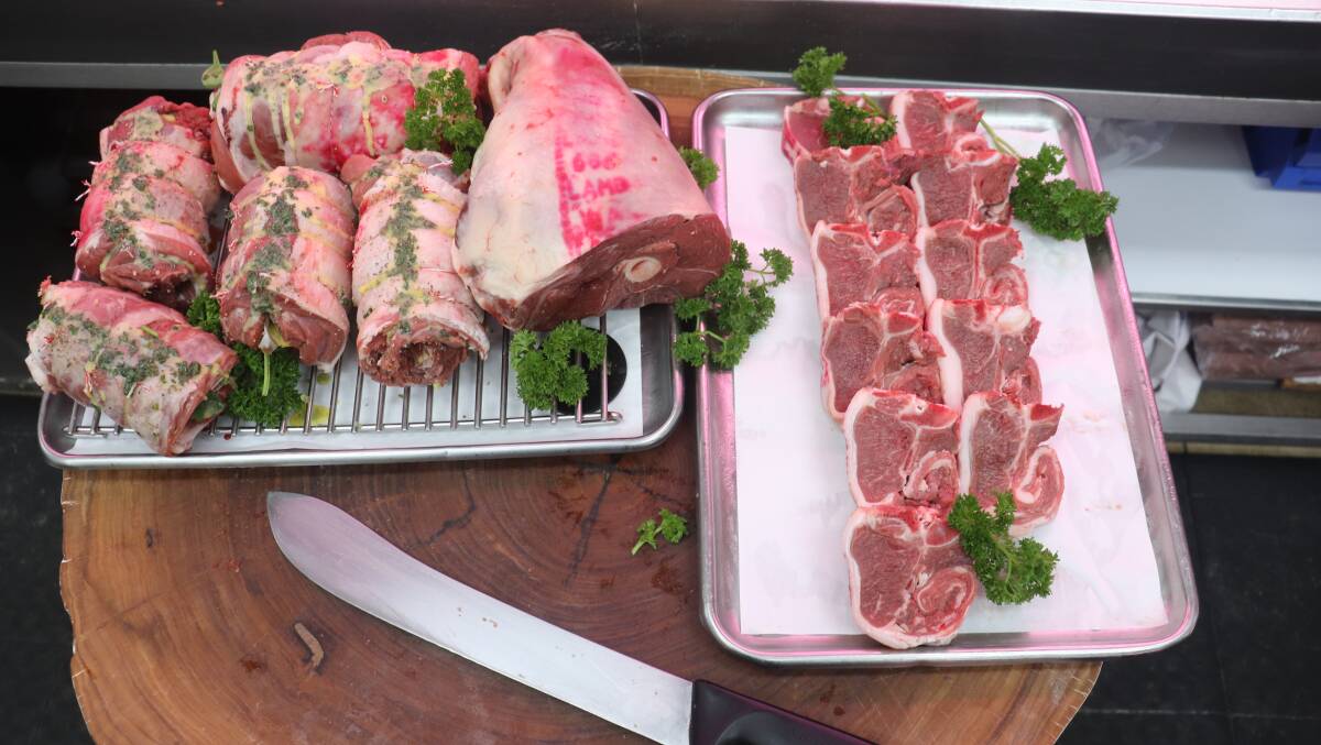 There is plenty of choice for lamb at Sebastian Butchers. Pictured is some of the seasoned lamb rolls, a leg of lamb and lamb loin cuts available.