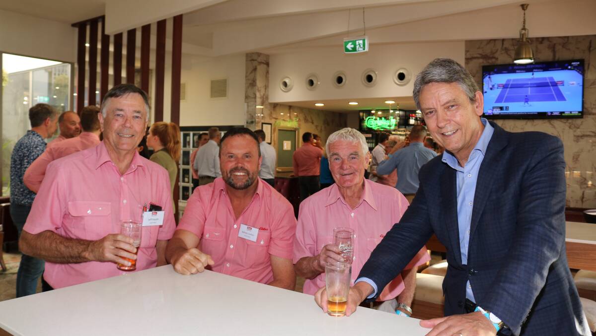 Enjoying a post-conference catch-up were Bunbury representatives Jeff Heath (left) and Adrian Corker, John Wilson, Donnybrook and guest speaker Ron Gibson, Go Networking, Perth.