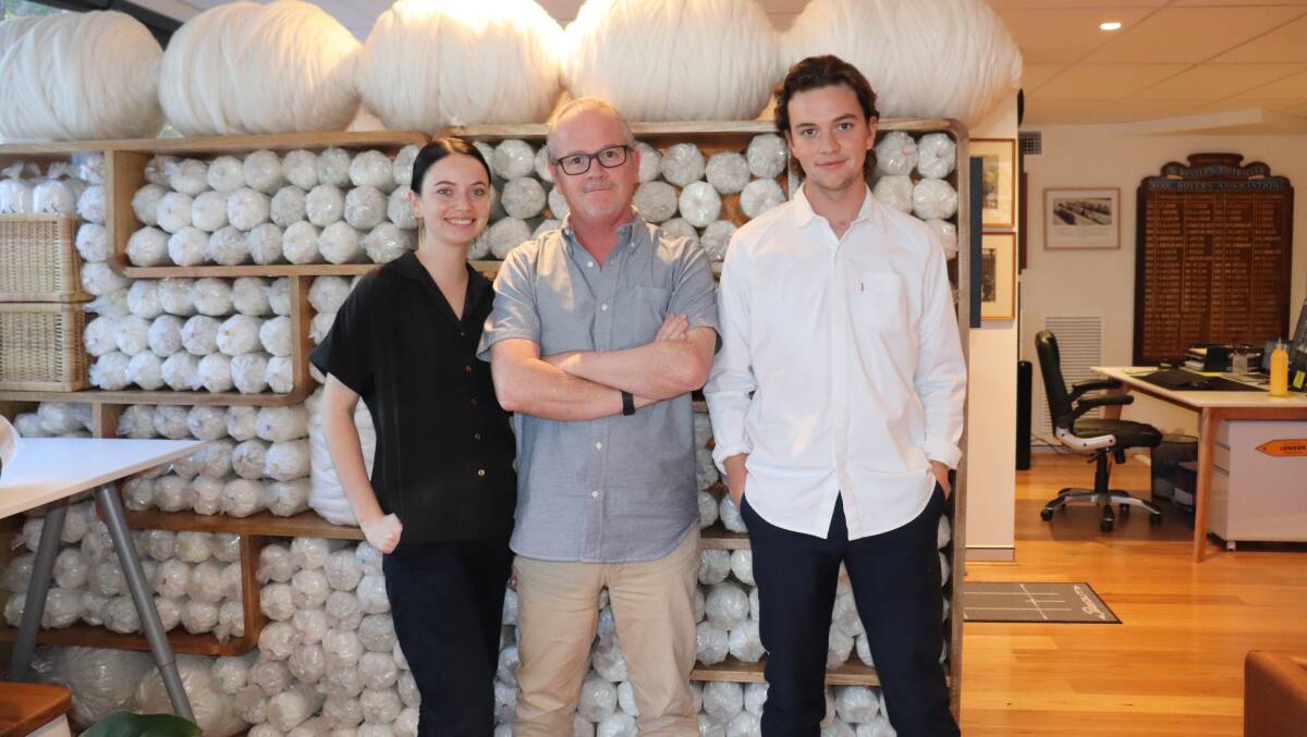 Swan Wool managing director Paul Foley with daughter Georgie and son Max who joined the family company. Georgie and Max are representative of younger people finding professional careers in the wool industry in 2020.