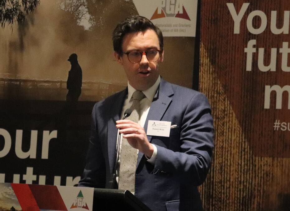 Institute of Public Affairs (IPA) deputy executive director Daniel Wild delivers his message at the Pastoralists and Graziers Association of WA annual convention at Crown, Perth, last Wednesday.