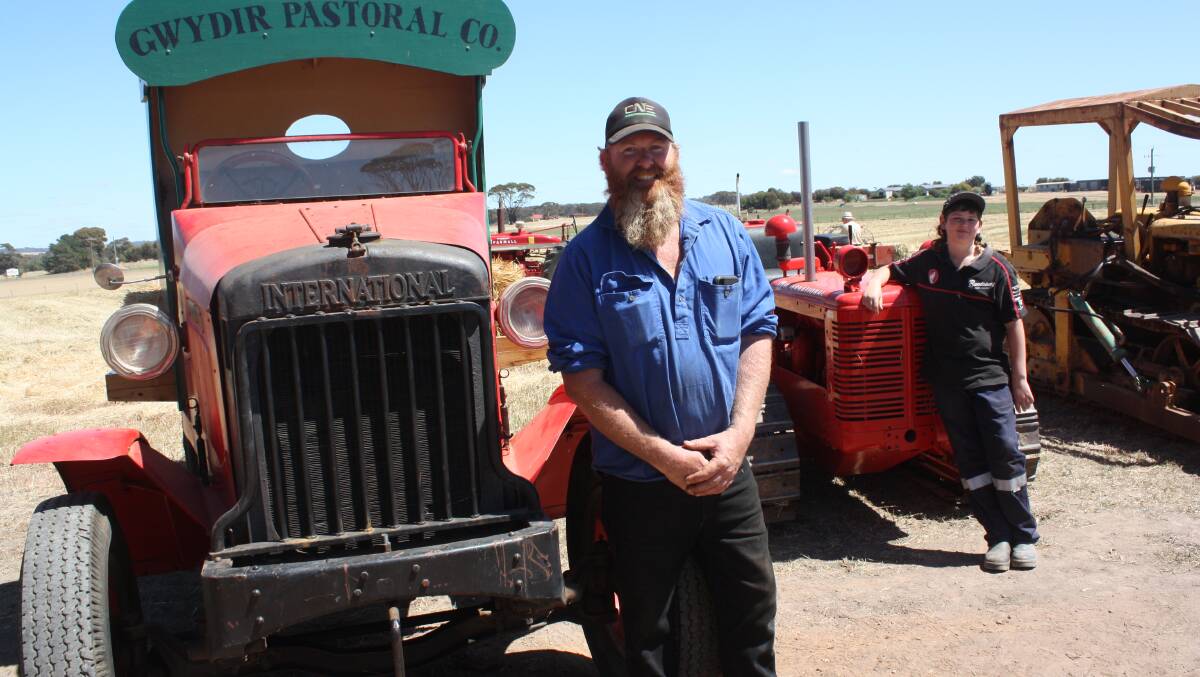 Stratton Goodall (left), Kojonup, and his son Travis brought along a selection of gear, including this 1926 International truck which Stratton bought at the late Tony Pailthorpe's auction at Benger in 1918. The International crawler, Travis' favourite, was bought from a bulldozing contractor and is still a "work in progress". "We like to display at local shows and we're building a museum at home," Stratton said. The were involved in a working display of Stratton's belt-driven stationary hay bale.