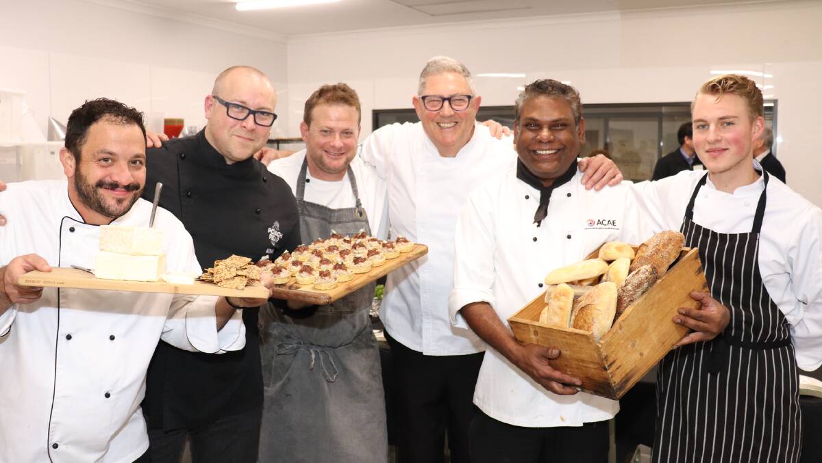  Vineleaves chef Pete Manifis (left), Poach Pear chef Adam Bielawski, Australian Institute of Language & Further Education (AILFE) chef Ben Toye, WA food ambassador and chef Don Hancey, personal chef Sanjay Rungasamy and trainee chef at Perth College of Business and Technology, Paul Felmy.