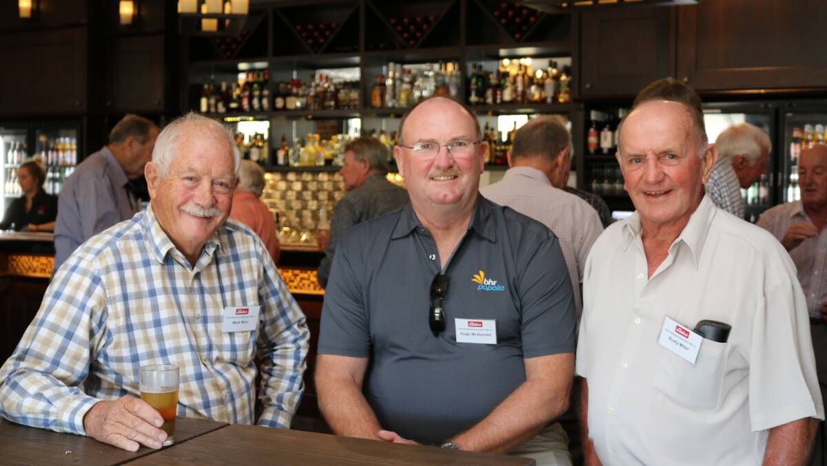 Relishing the chance to reminisce were Mick Muir (left), Waroona, Hugh McDonnell, Bunbury and Rusty Miller, Harvey.