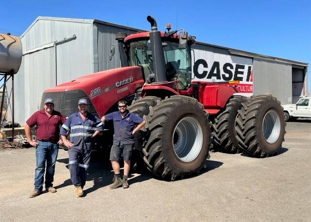 Boekeman Machinerys sales consultant Alastair Crookes (left), service manager Clinton Barney and senior agricultural technician David Cashmore with the Turner familys Case IH Steiger 550 tractor.