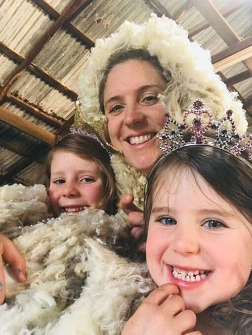 "Fun in the shearing shed with some 'wool glamour' and accessorising - early product testing," said Jolene Daniel with daughters Stella (left) and Pippa, Jerramungup, who was an equal runner-up.