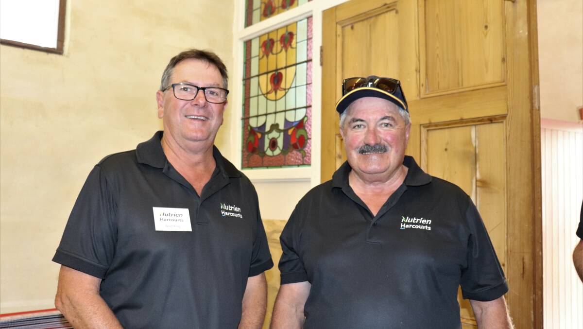 Snapped during the lunch break were sales representatives Brad King (left), Geraldton and Peter Foley, Wagin.
