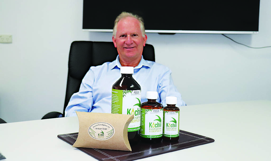 Kochii Eucalyptus Oil chief operating officer Steve Meerwald and some of the company's products.