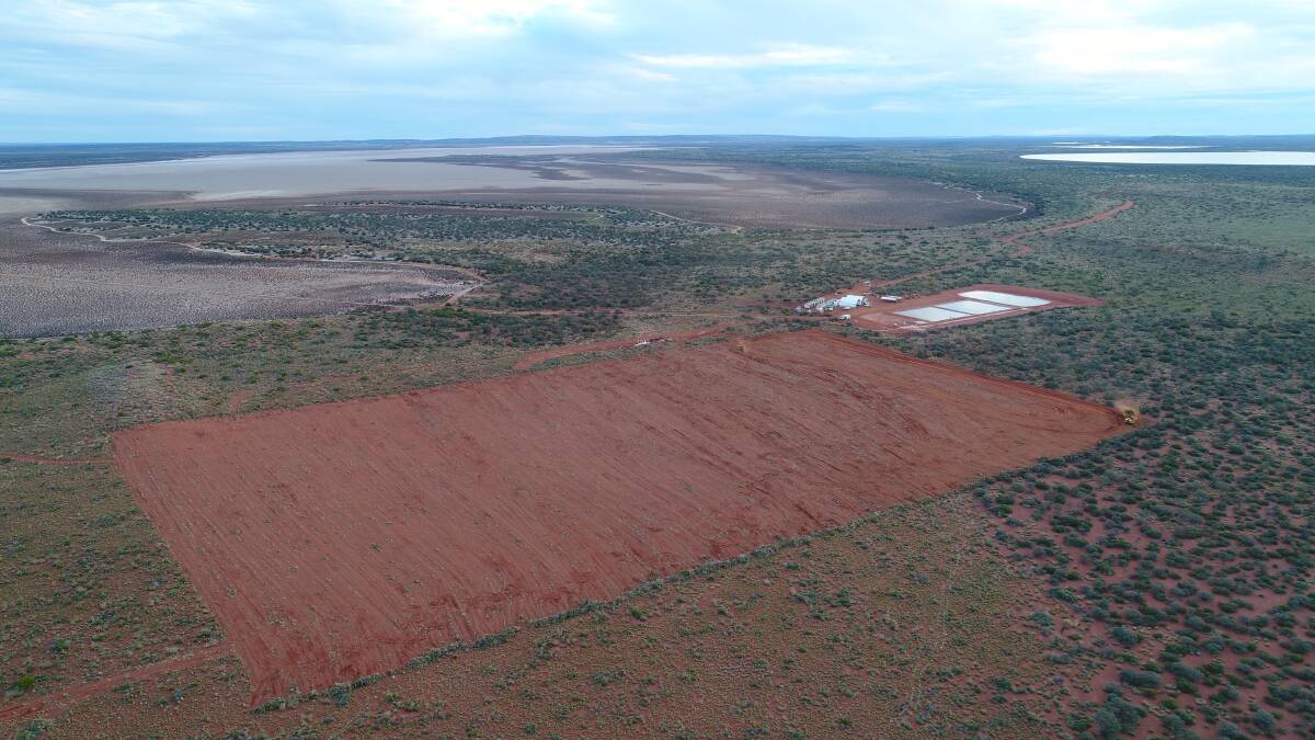 The Beyondie Sulphate of Potash (SoP) project site with the foreground area cleared and laser planed ready for solar evaporation ponds to concentrate potassium-rich brine into harvest salts for processing into fertiliser.