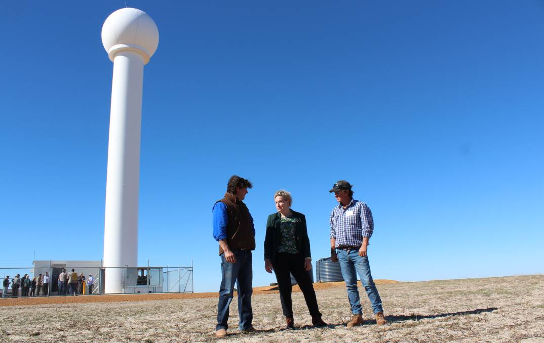 Agriculture and Regional Development Minister Alannah MacTiernan in front of the Watheroo Doppler radar in 2017.