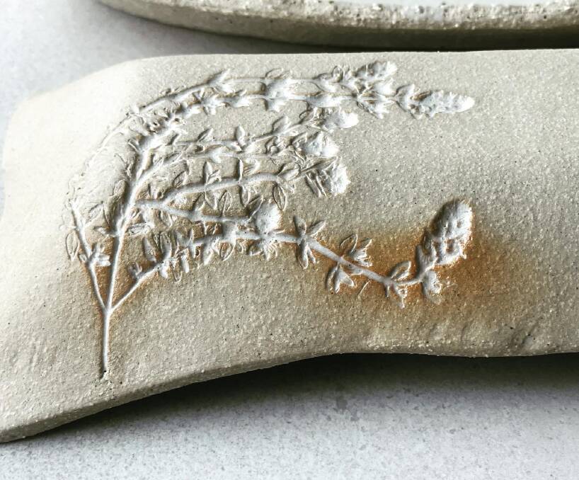 Ms Clark often imprints pieces, connecting her floristry and horticulture background with pottery. 
