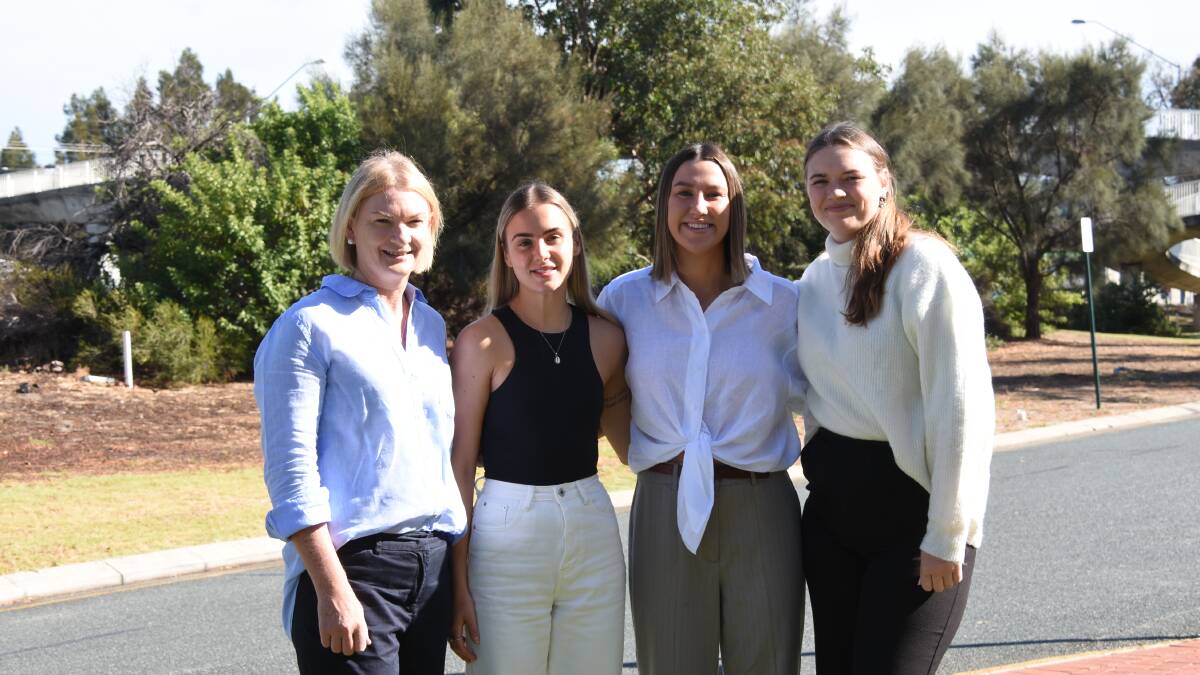 WA Livestock Research Council (left) chairwoman Bronwyn Clarke with Murdoch University student Chloe Sheridan and UWA students Georgia Welsh and Eloise Boland, who this week were announced as recipients of the inaugural WALRC scholarship program.