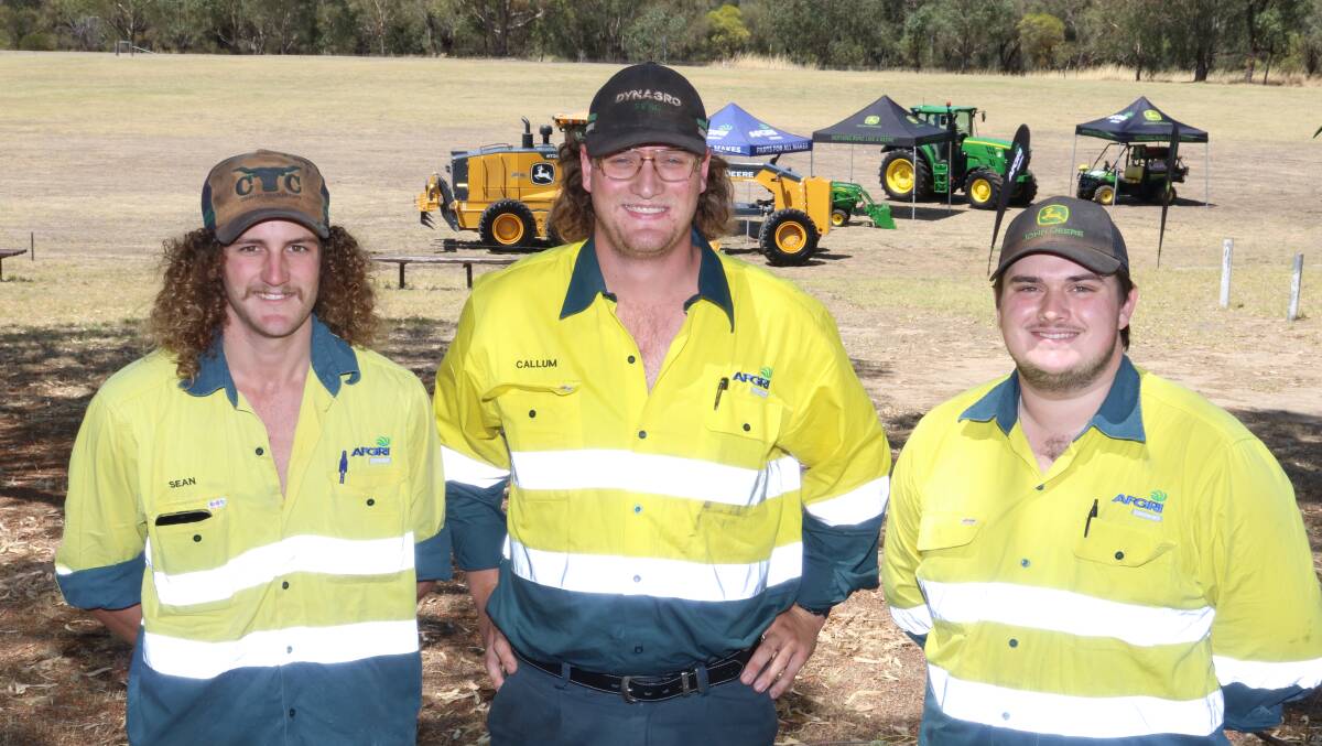 Sean Ladyman (left), Wongan Hills, was with Callum Tyler, Albany and Christopher Dease, Perth. Mr Ladyman had been working as a FIFO machinery operator before starting the service technician training with AFGRI last July. I wanted to get my social and family life back, he said. Ive always loved green machines and Im really enjoying working with such a great bunch of blokes at every level from management down.
