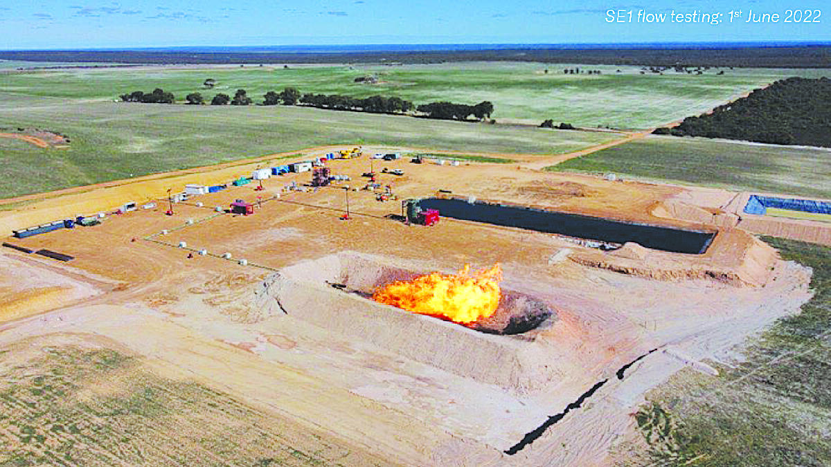 Gas flow testing this month at Strike Energy's SE1 well near Eneabba. If sufficient gas is discovered it will be piped to Geraldton and used to produce granulated urea fertiliser. Photo by Strike Energy Ltd.