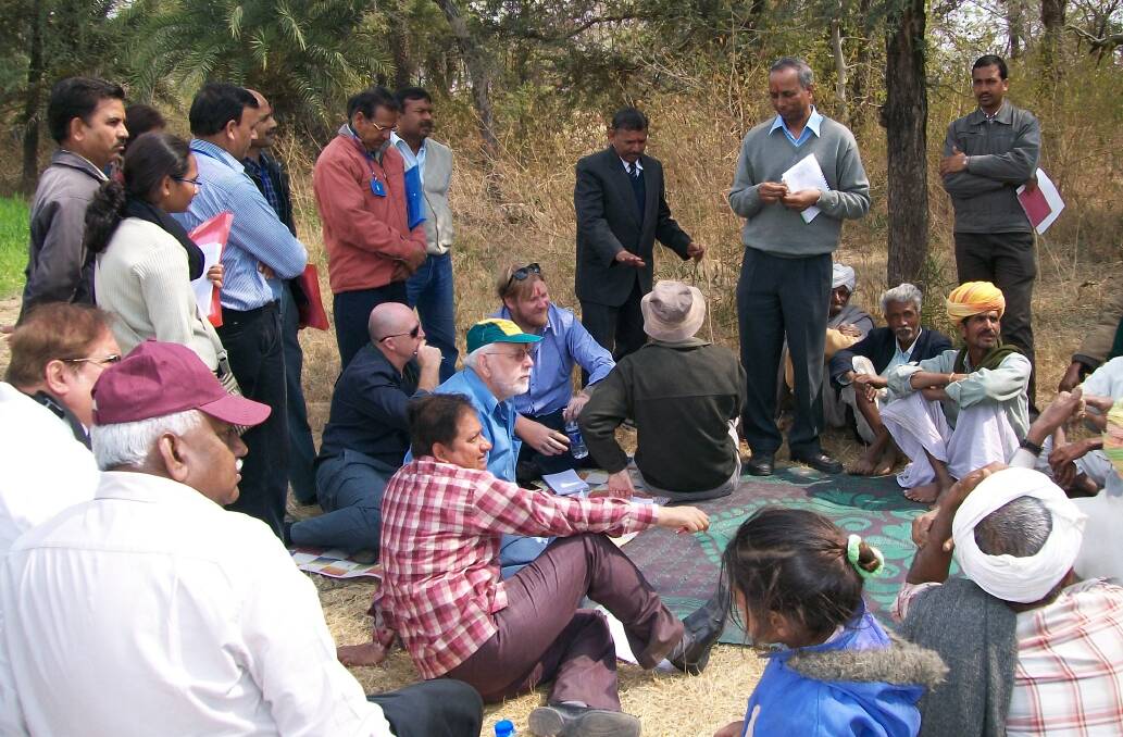 Western Sydney University researchers discussing water related issues with Sunderpura villagers in Udaipur, India. Photo: Professor Basant Maheshwari.