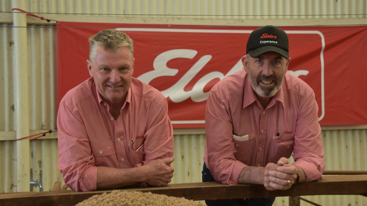 Newly appointed Elders commercial sheep manager zone west Mike Curnick (left) with Elders State livestock and wool manager Dean Hubbard.