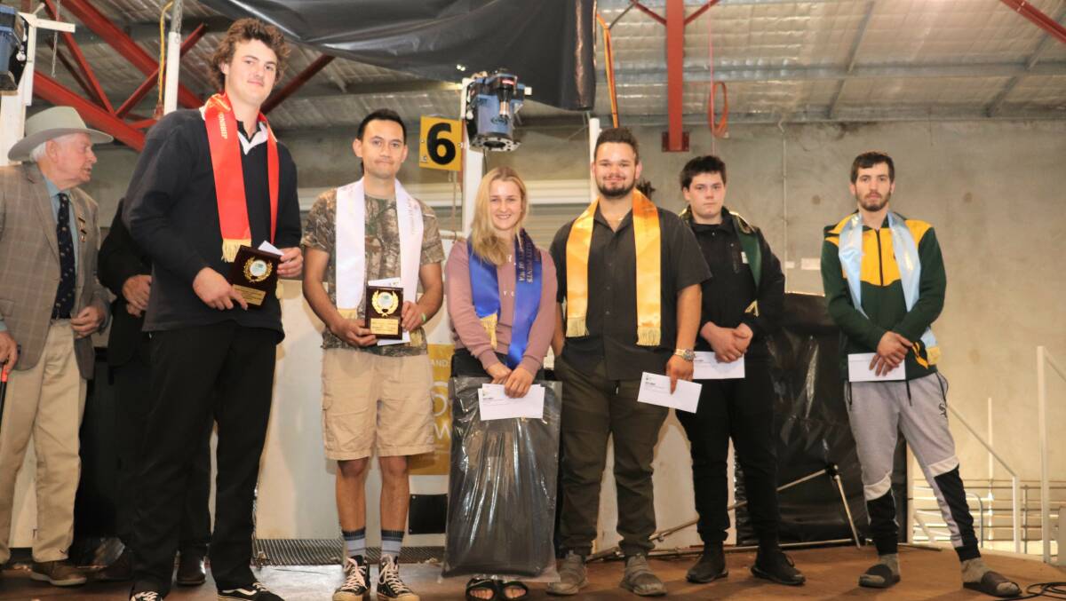 Intermediate shearing finalists, Murray Burt (left), second, Nga Ratima third, winner Danielle Mauger, Ethan Gellatly fourth, Wayne Banks, fifth and Cory Barrowcliffe sixth.