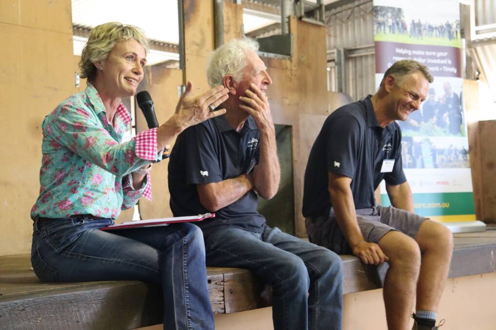WA Livestock Research Council executive officer Esther Price discusses succession with Ian (centre) and Dean Wyatt.