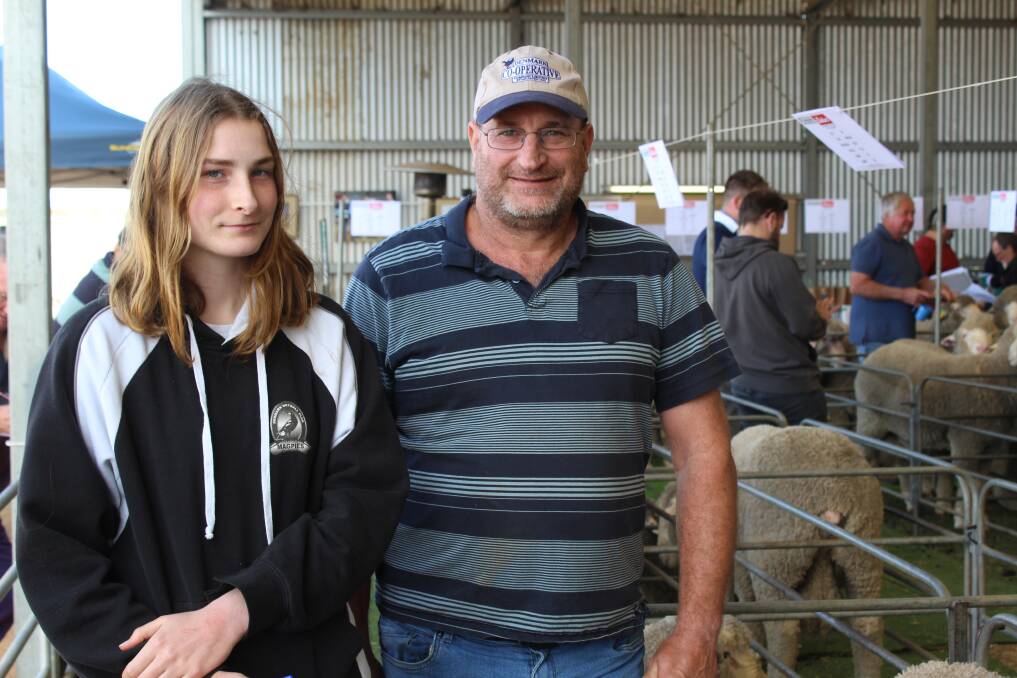 Megan (left) and Greg Nekel, RJ & JK Nekel & Son, Denmark, bought 12 rams at last week's Coromandel Poll Merino ram sale.
