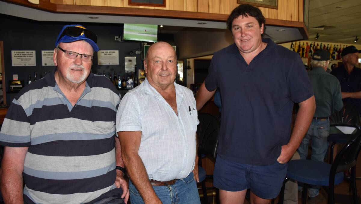 Balingup sale vendors Arthur Mills (left), Max Walker and Jamie Thomson were at Pemberton on Monday to follow the progress of the IRA sale on the AuctionsPlus big screen.