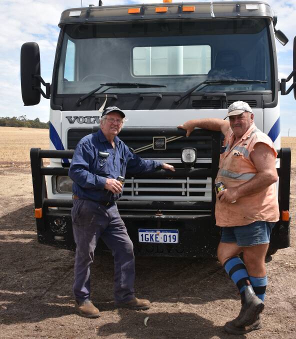 With the 2001 FM12 Volvo truck which gained the sale's $70,000 top price were Brian Bunker (left), Tenterden and David Whale, Kendenup.