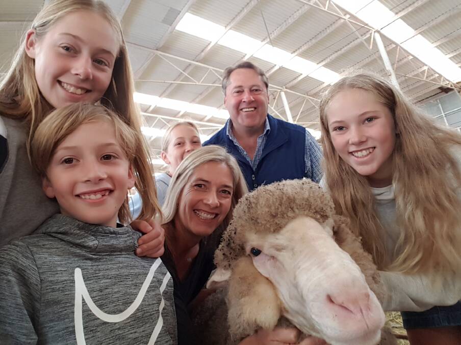 Mr Wilson with his wife Tanya and children Emma (left), Archie, Pippa and Annalise at Wagin Woolorama .