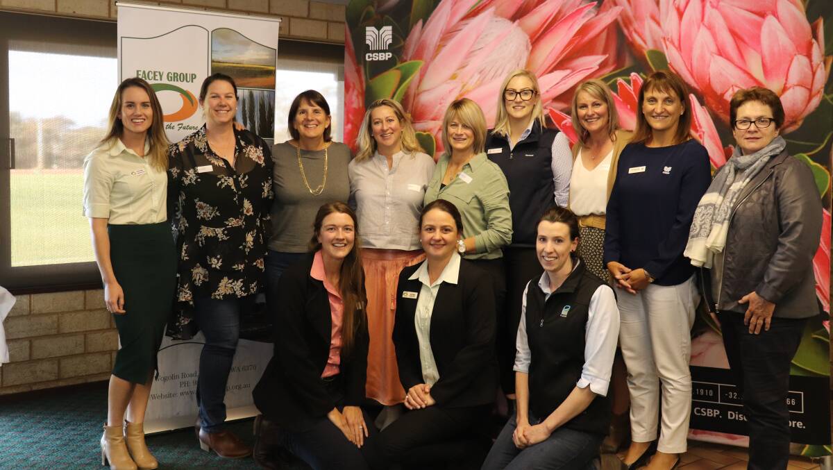 Facey Group administration officer Kerryn Ladiges (left), Grubs Up founder Paula Pownall, Lamont's co-owner Kate Lamont, Facey Group Women in Agriculture committee members and farmers Peta Astbury and Cheryl Lang, committee member and Rabobank financial analyst Alyce Lang, committee member and farmer Joanne Doncon, CSBP Fertilisers general manager and keynote speaker Tanya Rybarczyk, Facey Group founding member and farmer Audrey Bird with committee chairwoman and Elders agronomist Helen Wyatt (front left), Facey Group executive officer Sarah Hyde and Planfarm agronomist Hilary Wittwer.