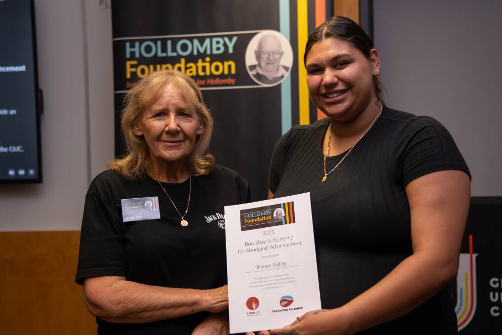  Ron Shay scholarship for Aboriginal advancement winner Shanae Tesling (right), with Louise Shay.