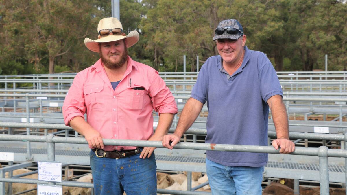 Elders, Serpentine representative Josh Hynes (left) was on the rail with March Chalker, Waroona, before the Elders Boyanup store cattle sale where more than 1600 cattle were offered.