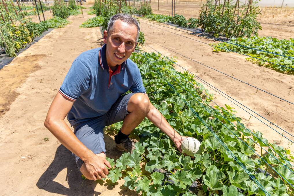  DPIRD research scientist Dr Lukasz Kotula with soil moisture and salinity monitoring equipment used in a research trial at the departments South Perth facility to identify the potential use of marginally saline water in horticulture production.