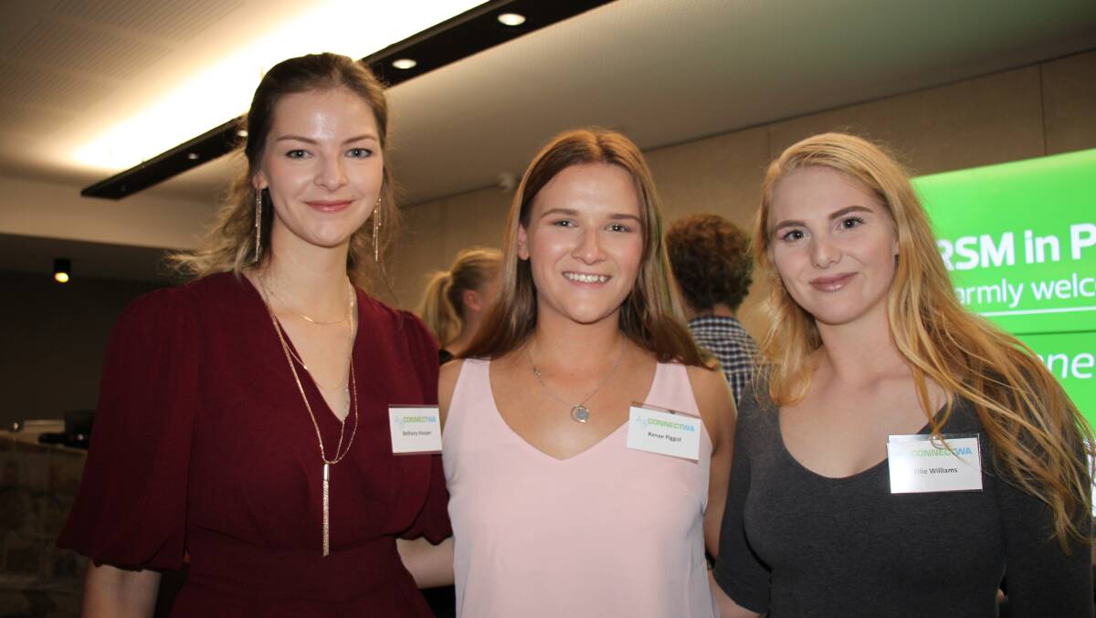 Animal science graduate Bethany Hooper (left), with Murdoch University animal science students Renae Piggot and Ellie Williams.