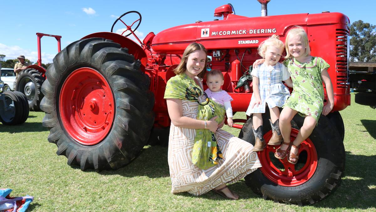  Williams local Anna Moore with daughters Lila, 11 months, Fern, 3 and Wren, 5 and a McCormick Deering W6, 1946 tractor.
