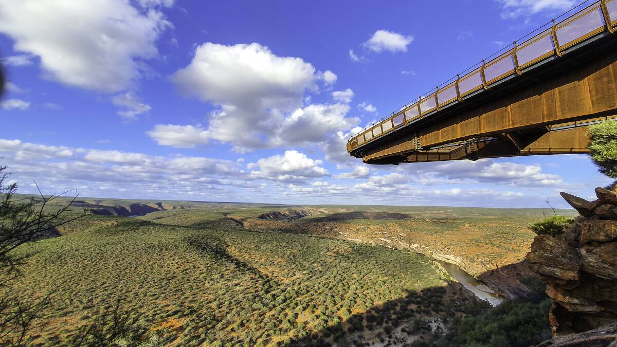 Visitors can walk 100m above the Murchison River, taking in views below (through the steel mesh flooring) and around them. Photo: Dermot Boyle, Bocol Constructions.