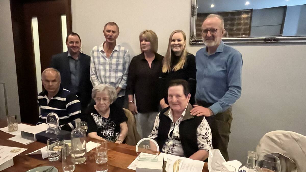 At last months dinner in Bunbury to celebrate 50 years since Limousin cattle arrived in Australia were former White Lakes studs Paul Williams (front left) and his mother Patricia, who was on the national board in the early years, Pat Terpstra, Aldgate stud, Waroona and Australian Limousin Breeders Society national board members Mike Donaghy (back left), Kelside West stud, Brunswick, Kevin Beal, Shannalea stud, Albany, Lyn Ralph, Tooronga stud, Larpent, Victoria, Phoebe Eckerman, Aruma stud, Korunye, South Australia and board chairman Chris Meade, Pelican Rise stud, Irrewarra, Victoria.
