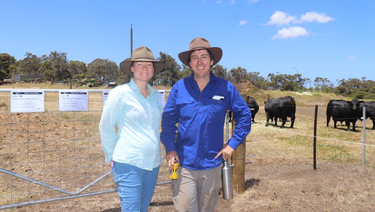 The Mason Valley studs neighbours, Jaclyn East and Scott Wolfe, supporting the Burrow familys sale and looked over their impressive bull line-up.