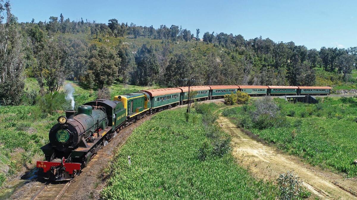 Among the hills of the Dwellingup State Forest, the Hotham Valley Railway (HVR) steam train takes passengers on a scenic journey through time. As the only original steam ride in WA, the HVR steam train provides insight into the industries of yesteryear. Photo: HVR.