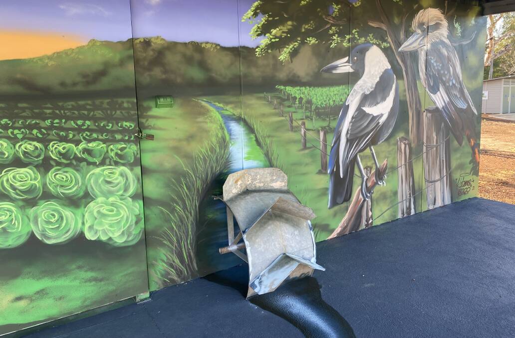 Part of the new mural Mr Davenport painted at the Waroona Showgrounds. Local businesses and the community pitched in to help with funding and with some of the fabricated elements. Photos supplied by the Waroona Agricultural Society and Jerome Davenport. 