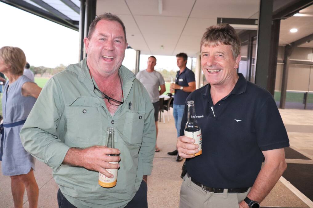 Peter Bryant (left), Latham and Pacific Seeds area manager Steve Lamb.