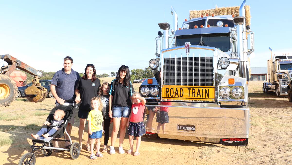 Esperance locals Billy and Jojo McLaren with Eric, 1 and Hazel, 3 seeing off Esperance farmer Leanne Fisher with granddaughters Alexa Desmond, 8 and Kahlise Desmond, 6.