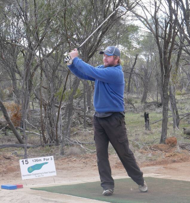 Chris Rawes, Brookton Golf Club, tees off on the par 3 15th on a chilly Narembeen Sunday morning. He went on to finish fifth.