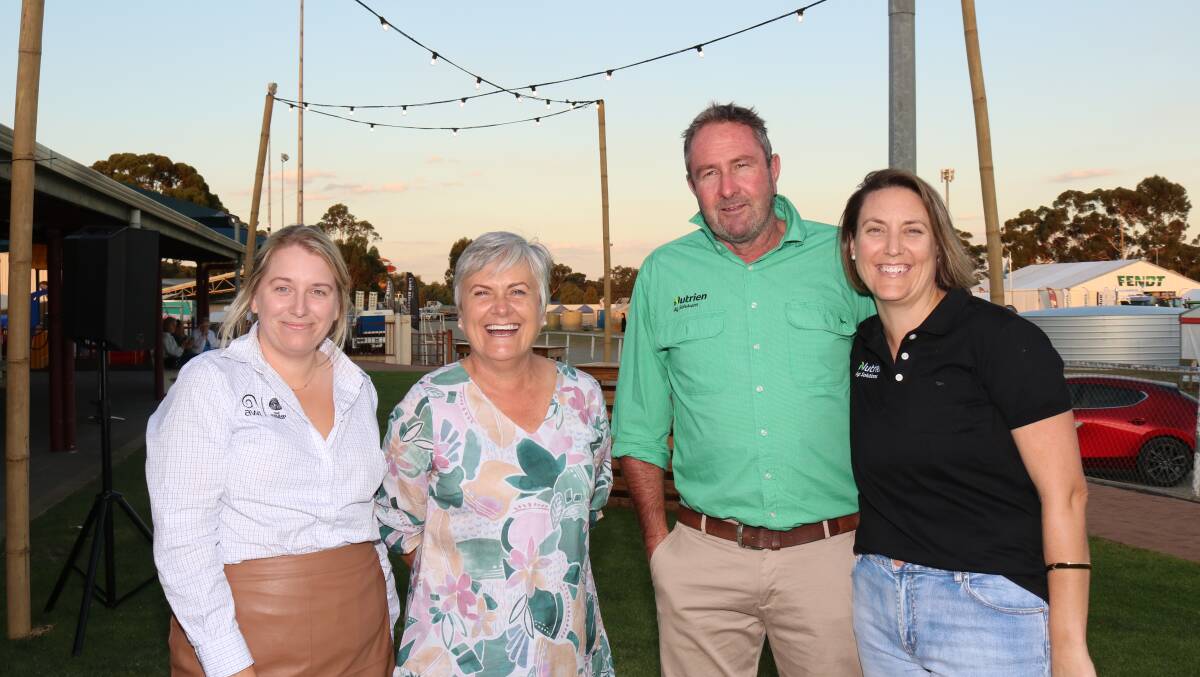 Australian Wool Innovation (AWI) state industry officer WA, Tori Kirk, Wagin, with fellow Wagin locals Di Dohle and Nutrien Ag Solutions Wagin Agri Services principals Dale and Cath Painter.