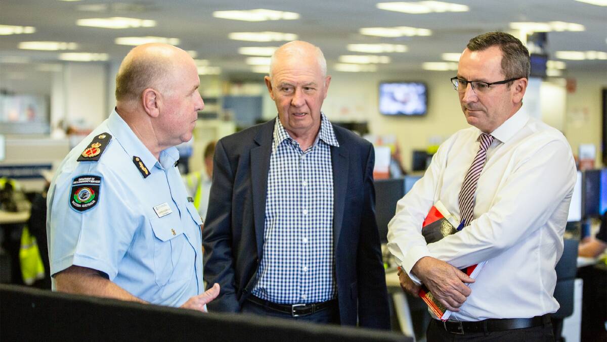Department of Fire and Emergency Services commissioner Darren Klemm (left), with Emergency Services Minister Fran Logan and WA Premier Mark McGowan.