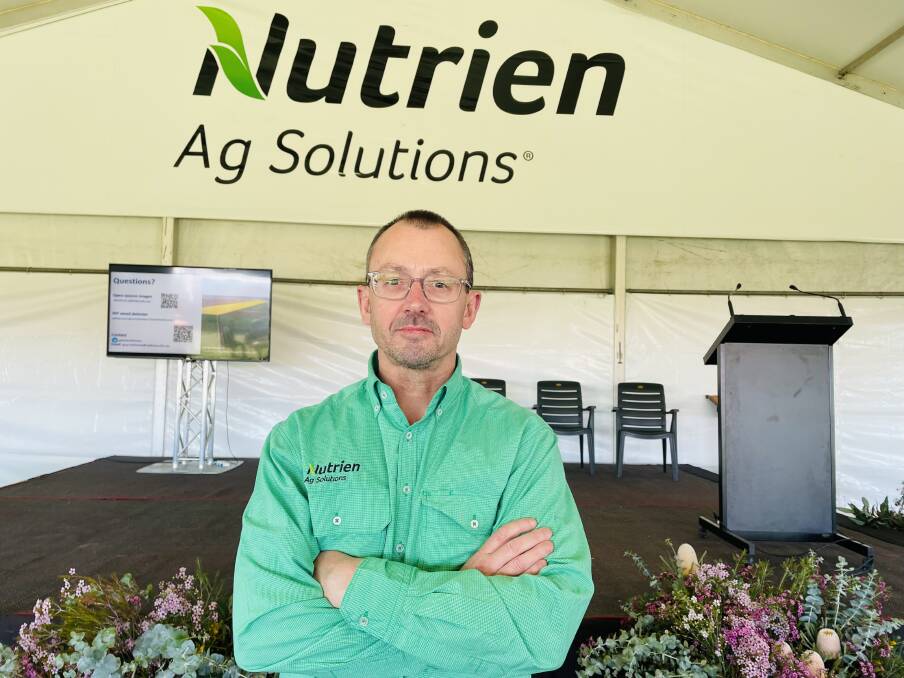 Andrew Duperouzel, region manager west, for Nutrien Ag Solutions, spoke in the Nutrien Ag Solutions Presenters Tent in Mingenew last Friday.