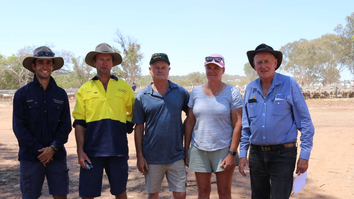 Vendors Jordan (left) and Dean Trotter, Perillup Estate, Perillup, with buyers Michael and Melissa Baxter, Moodiarrup and Primaries Great Southern representative Rob Williams.