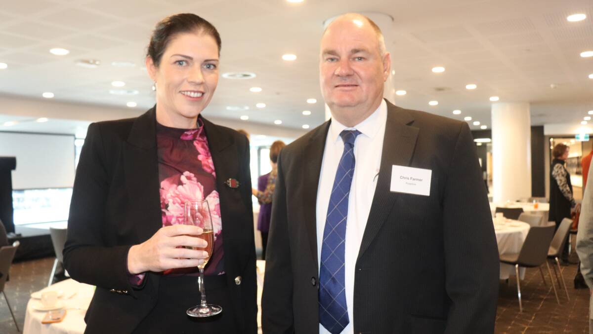 Kate Mason, a 2013 Nuffield scholar from Kojonup-based Katie Joys Free Range Eggs and Chris Farmer, general manager at Ausplow Farming Systems, a luncheon sponsor.