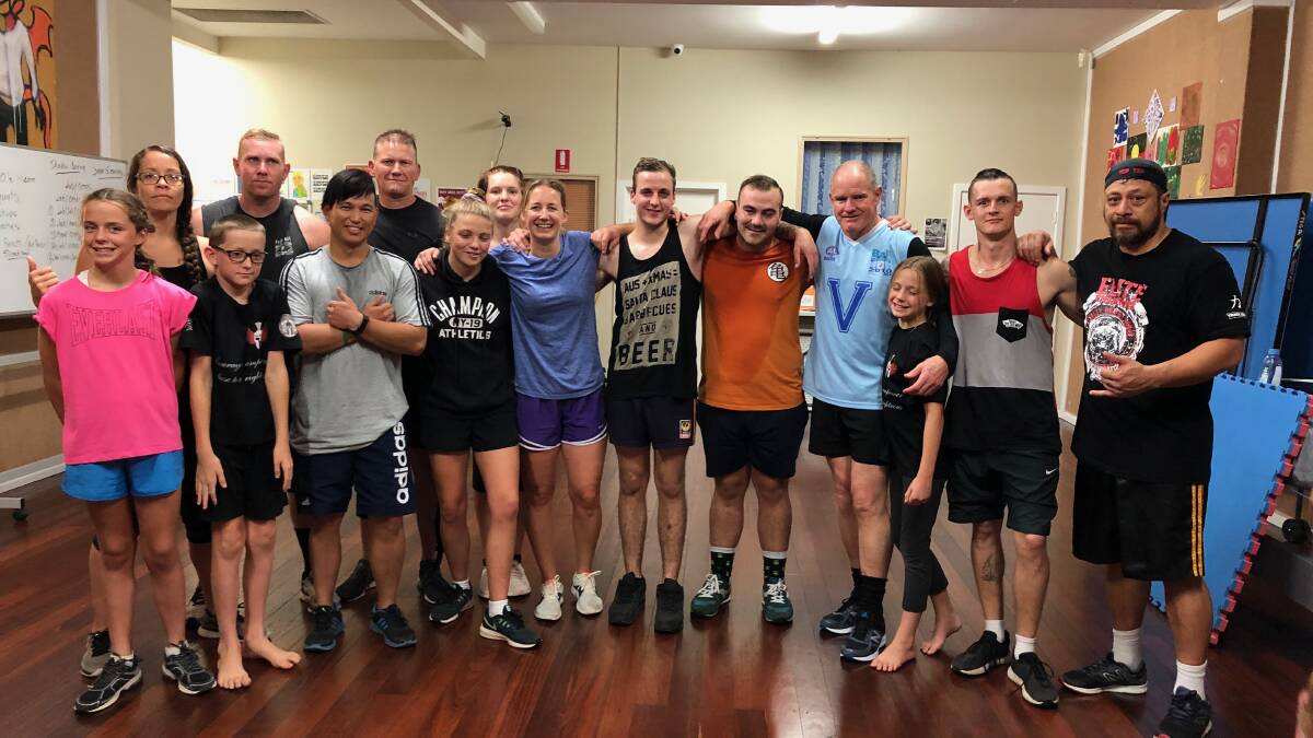 For more than a dozen Wheatbelt residents, the skills they have learnt with Tommy Keefe (pictured right) will be proven when they enter the ring for the King of the Hill Charity Fight Night on Saturday, March 23, 2019. The charity events will feature everyday locals, including Louise O'Neill (wearing blue shirt in centre) and Andrew Quin (wearing blue shirt to the right) and many of whom have never even put on the gloves before or who have little experience, fighting for a good cause. The funds raised will go towards local charities and organisations and it's hoped the event will increase awareness about illness in country areas.