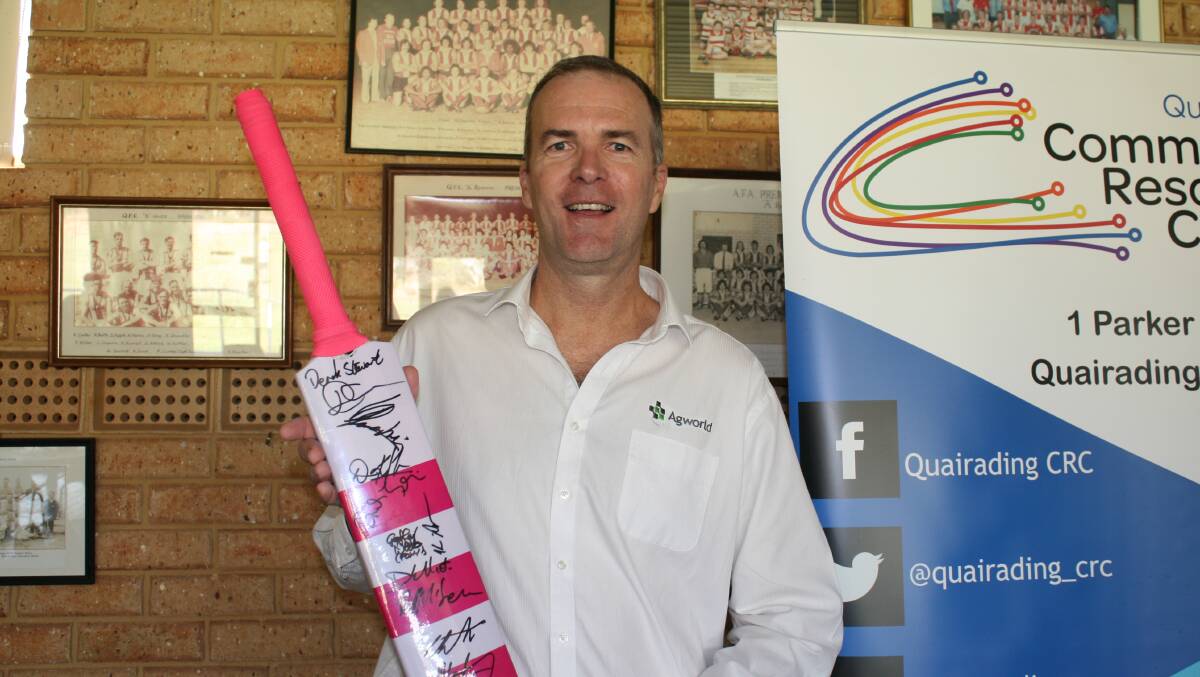 Agworld general manager Simon Foley, who spoke at the Quairading CRC Farm Office Affairs day, told a story of a cricket bat as an analogy of how close-knit the ag community is. He said the bat was auctioned about a month ago at Watheroo. "Two teams played a game of cricket to raise money for the McGrath Foundation," he said. "As part of the day, they auctioned this bat, which was in a pink and white wrap and signed by all the players. I bought this bat because this is bat I bought 25 years ago, when I was playing in Merredin." Mr Foley bought it at country week. "When I retired (from cricket) I gave this bat to my friend who moved to Watheroo and he played cricket there," he said. "When the Watheroo club folded this bat was found in the kit in the locker rooms, wrapped for auction and I thought I should have that back. The reason I tell the story is because it tells us something about community and spirit and how small country community is."
