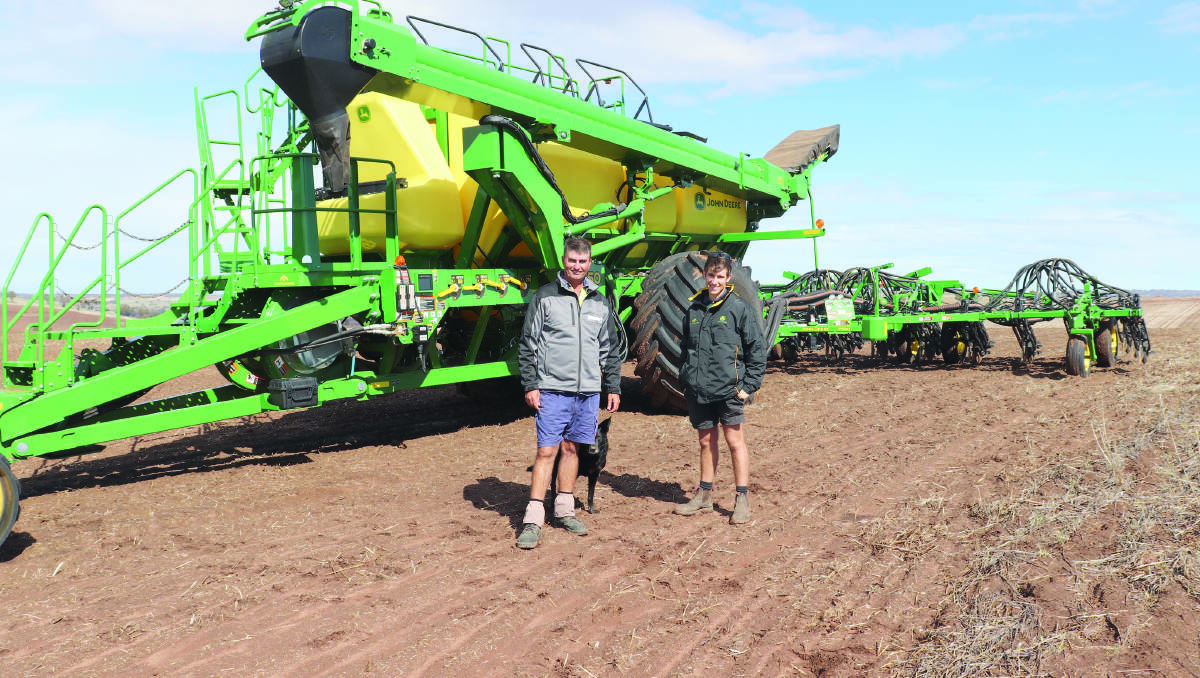 York farmer Duncan Young (left) with employee Harry Legg, Greenhills, with the new John Deere C Series Aircart the C650 which was delivered in April just in time for the canola seeding program.