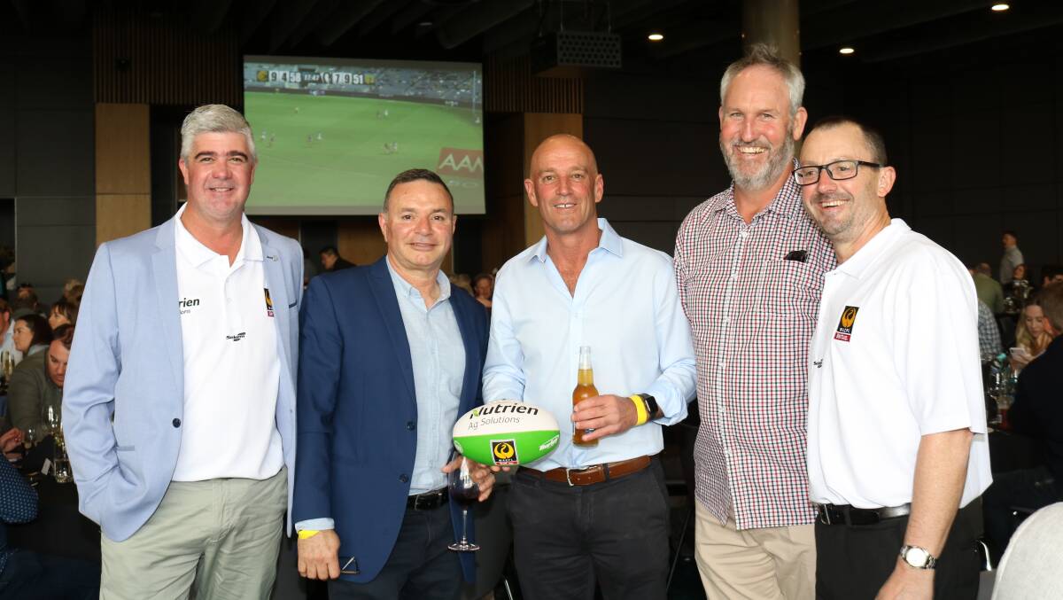 Nutrien Ag Solutions staff at the function included senior commercial manager Craig Terrill (left), region credit manager Joe Mondi, southern general manager Justin Lynn, Ross Dunkeld, Lake King branch and region manager west Andrew Duperouzel.