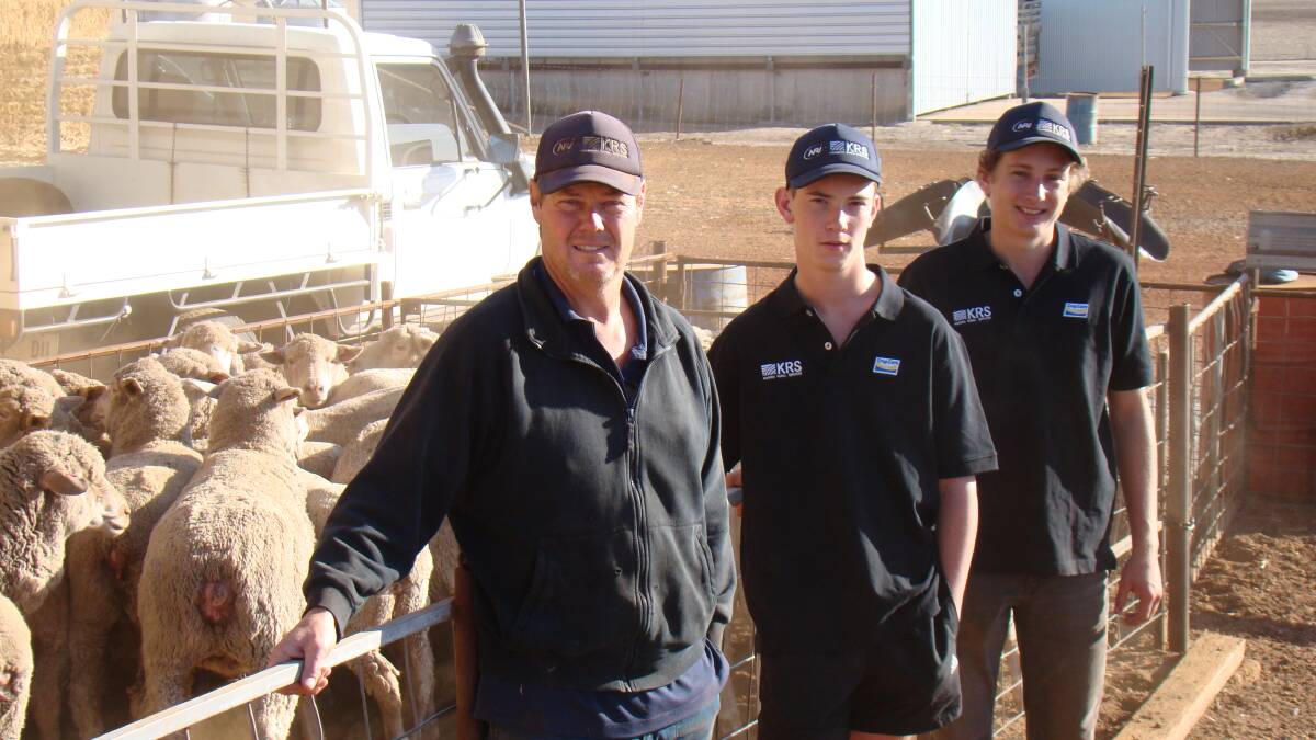 Dumbleyung farmer Karl West (left) and his son Joel with farm worker Byron Blevin.